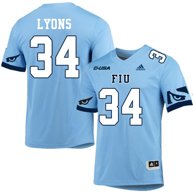 #34 Devonte Lyons FIU Jersey, Florida International University Panthers Football Jersey-Light Blue #34 Devonte Lyons FIU Jersey, Florida International University Panthers Football Jersey-Light Blue